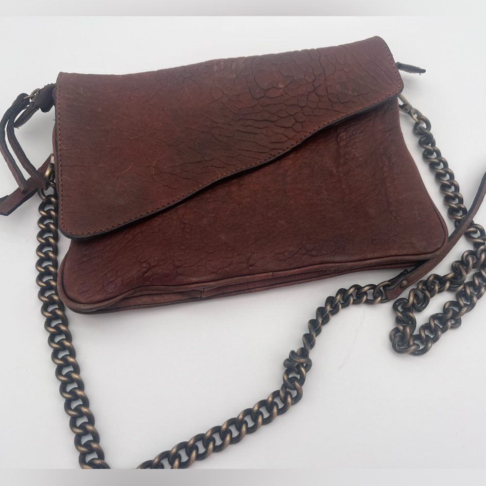 Maxon soft Brown Italian Leather Crossbody Bag chain Strap multi pockets purse